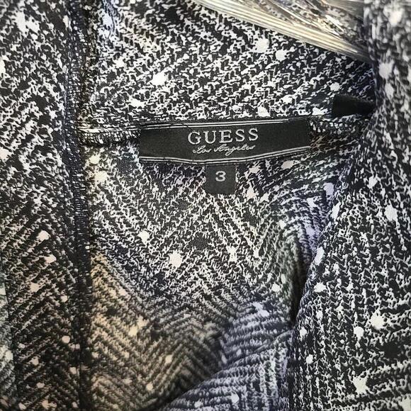 Guess Los Angeles Blouson Fitted Dress 3 Cowl Neck Cap Sleeve Black White - Picture 7 of 12